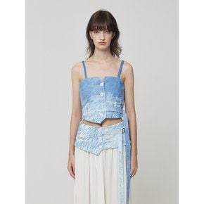 Tie-dye denim stitch strap origami crop top