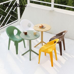 카프리 테이블 + 러쉬  체어 의자 2인 세트 야외 카페 플라스틱 정원 테라스