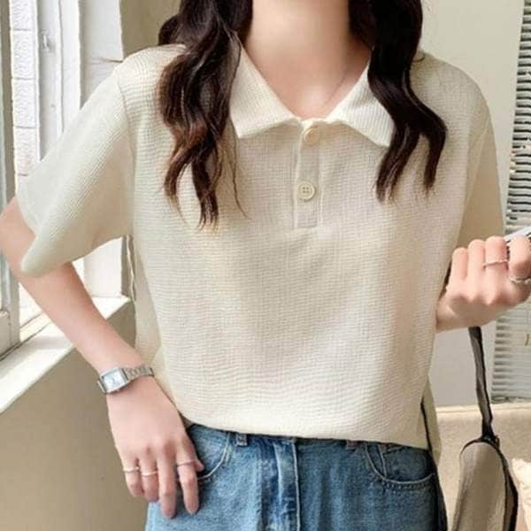 확대된 대표 반팔티 여성 여름 와플 짜임 티셔츠 1P