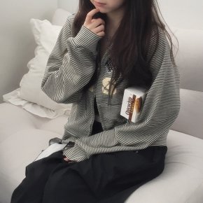 루즈핏 아이러브 스트라이프 후드집업
