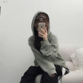 루즈핏 아이러브 스트라이프 후드집업