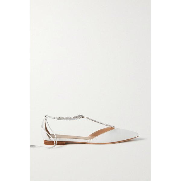 크리스털 장식 가죽 포인트 토 플랫 화이트 1647597286977771