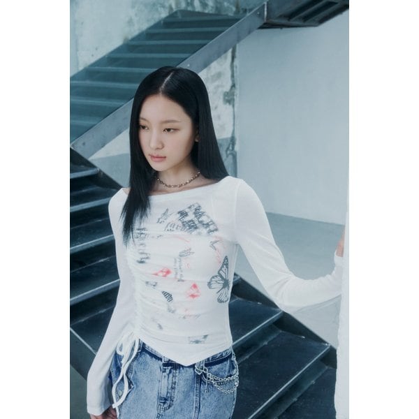 [시흥점] 여성 밑단 언발 오프숄더 셔링티셔츠 (ER2CL460)