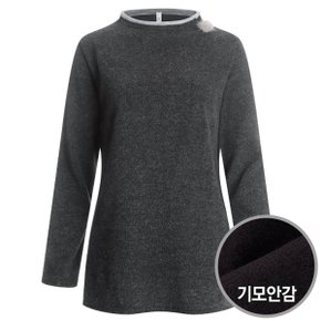 국산 밍크브로치 라운드 기모티셔츠 LC-WSH-1162-차콜