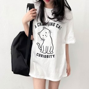 루즈핏 갸우뚱 네코 고양이 반팔 티셔츠3color