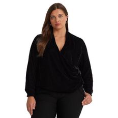 우먼 Lauren Ralph Lauren Plus-Size 플리티드 Velvet Surplice 블라우스 - 블랙 Velvet 8590227