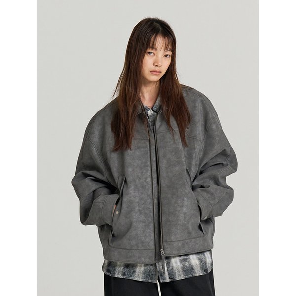 SYNTHETIC LEATHER SECTOR JACKET (GREY)