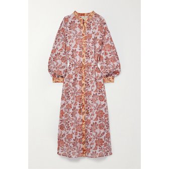 HANNAH ARTWEAR 한나 루치아나 벨티드 플로럴 프린트 코튼 보일 미디 원피스 1647597307679262