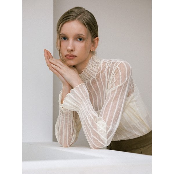 스트라이프 모크넥 쉬어 블라우스_3color