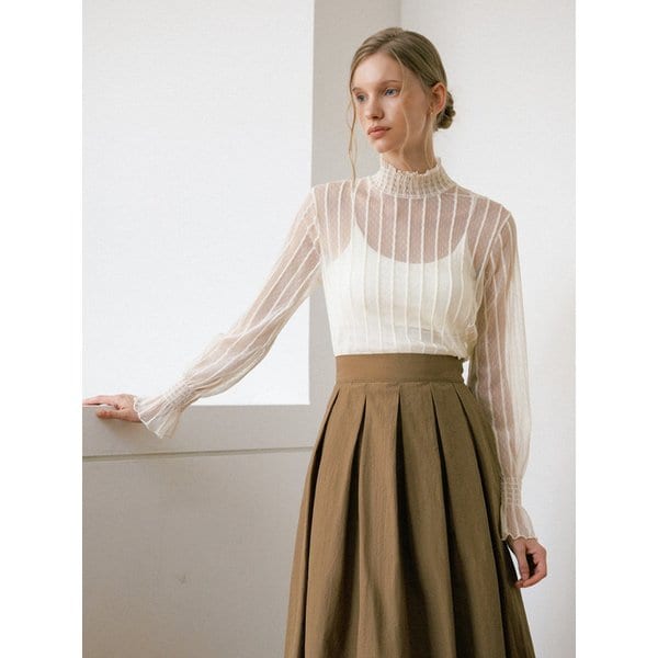 스트라이프 모크넥 쉬어 블라우스_3color