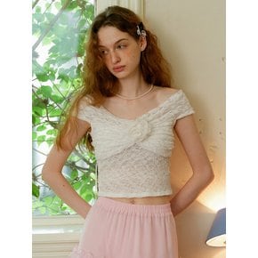 Cest_Lace off-shoulder cropped top