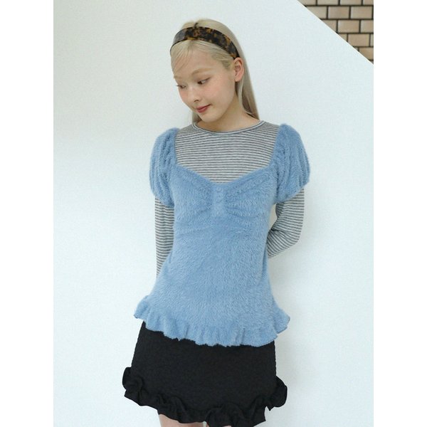 SOFT SHIRRING T-SHIRT(BLUE)
