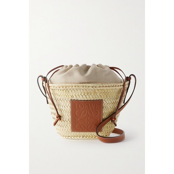 파울라 이비자 가죽 트리밍 라피아 버킷 백 탠 브라운 1647597303025193