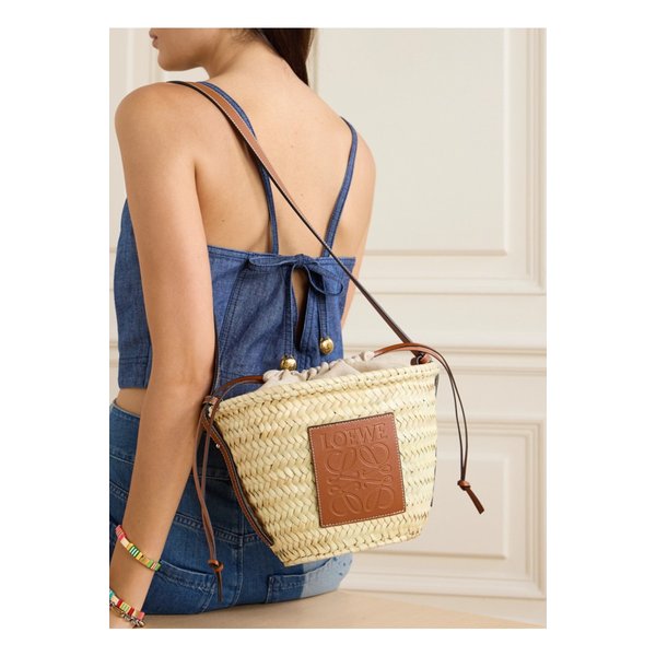 파울라 이비자 가죽 트리밍 라피아 버킷 백 탠 브라운 1647597303025193