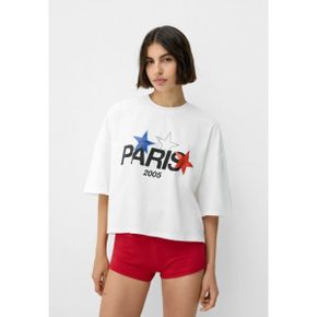 우먼 버쉬카 숏 슬리브 크롭 PARIS - 프린트 티셔츠 - 화이트 9322723