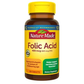 Nature Made Folic Acid 미국 네이쳐메이드 엽산 400mcg 칼슘 70mg 보충제 250정 1통
