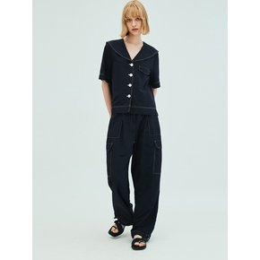 Sailor Collar Stitch Blouse Stitch_Cargo Pants Set_Navy