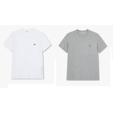 EMPORIO ARMANI 남성 이글 로고 크루넥 코튼 라운지 티셔츠 2종 SET(0814334008,0814334009)