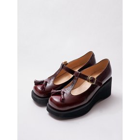 Burgundy Bold sole tassle T-strap shoes 볼드솔 태슬 티스트랩슈즈 버건디 볼드로퍼