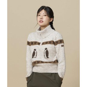 여성 하트 펭귄 하프 집업 스웨터 (BE44SW02W) - 3 Color