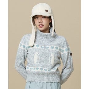 여성 하트 펭귄 하프 집업 스웨터 (BE44SW02W) - 3 Color