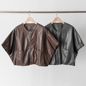 여성 가죽 자켓 가을 오버핏 노카라 포켓 박시 자켓