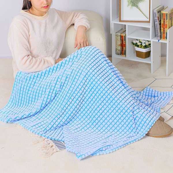 모던체크 극세사 무릎담요(블루)
