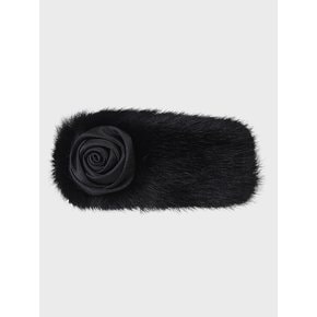 SOFT FUR AND ROSE HAIR CLIP_BLACK