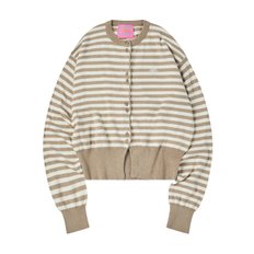 W BUTTON STRIPE CARDIGAN [BEIGE]