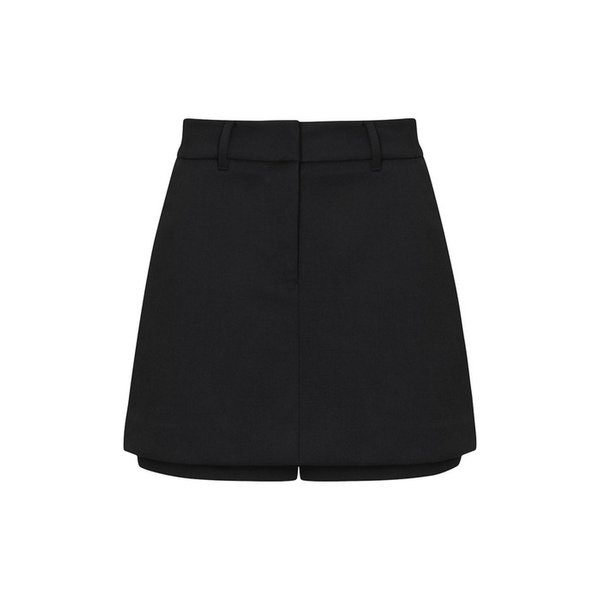 TWILL LAYERED SKIRT PANTS_Black