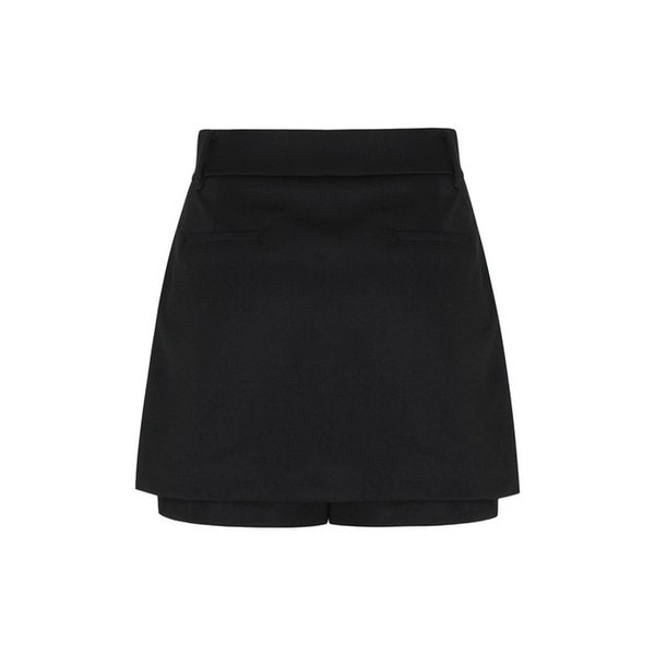 TWILL LAYERED SKIRT PANTS_Black