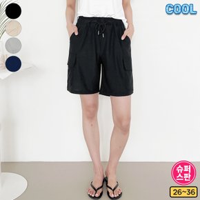 제이지컴퍼니 여성용 여름 시원한 냉감소재 쿨 스판 밴드 카고 반바지