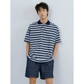 Washed stripe polo 1/2 shirt (navy stripe)