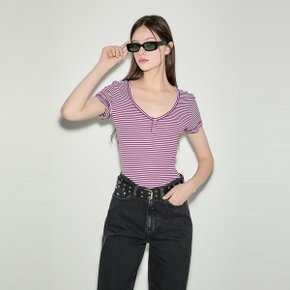 T32E6TTO31TWT1VVK 슬림 헨리 스트라이프 브이넥 티셔츠