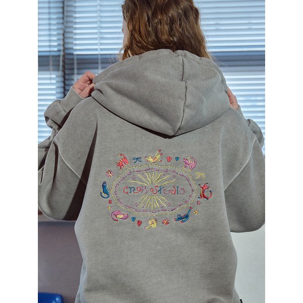 [2-WAY] 캣스티치 피그먼트 후드 집업 고스트그레이