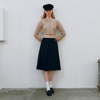 로라로라 PLEATS BELT MIDI SKIRT BLACK