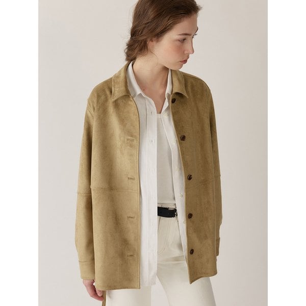 belted suede shirt jacket (vintage beige)