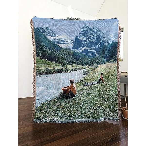 마운틴 레이크 풍경 아트 직조 블랭킷
