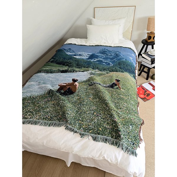 마운틴 레이크 풍경 아트 직조 블랭킷
