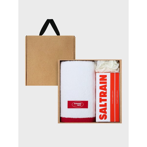 라운드오프 180g 타올 1매+솔트레인 치약1 칫솔2 레드 선물세트