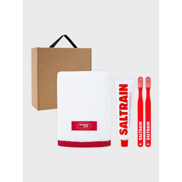 라운드오프 180g 타올 1매+솔트레인 치약1 칫솔2 레드 선물세트