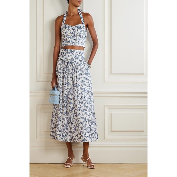 포세 루 플리츠 프린트 리넨 실크 블렌드 미디 스커트 46376663162981433