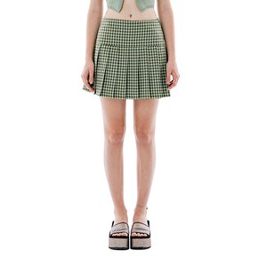 CHECK PLEATED MINI SKIRT [GREEN]