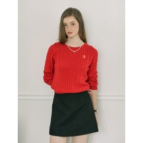 Cable Ribbon Long Sleeve Knit - Red