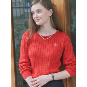 Cable Ribbon Long Sleeve Knit - Red