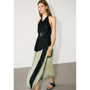 4753668 Massimo Dutti MIDI WITH EMBROIDERY - Wrap skirt khaki