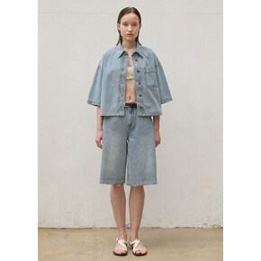 (PT-5546)BOXY SET-UP HALF DENIM PANTS