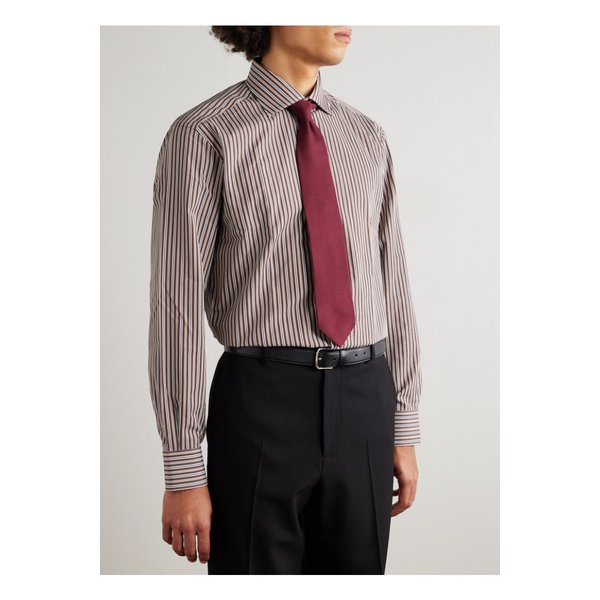 브리오니 커터웨이 칼라 스트라이프 코튼 포플린 셔츠 브라운 46376663162851087