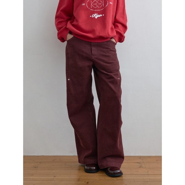 Pleated Knee Wide Pants Burgundy