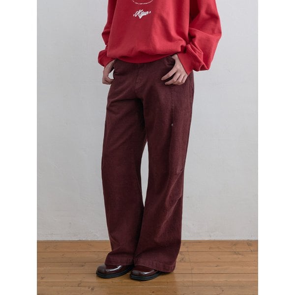 Pleated Knee Wide Pants Burgundy